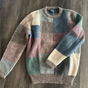 Vintage-Inspired Patchwork Ribbed Crewneck Sweater - Multicolor